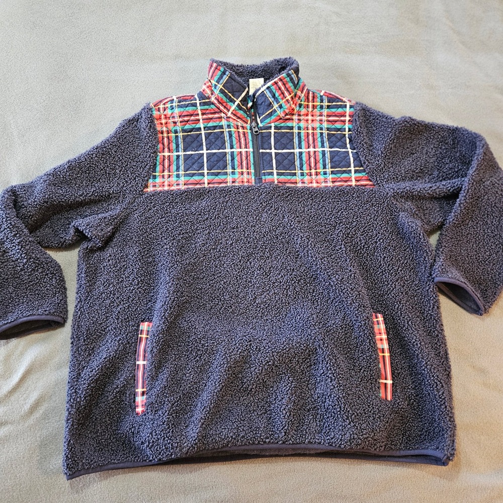 Vera Bradley‎ Teddy Fleece Quarter Zip sherpa Pullover Navy Plaid Women's 2XL